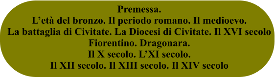 Premessa.  L’età del bronzo. Il periodo romano. Il medioevo.  La battaglia di Civitate. La Diocesi di Civitate. Il XVI secolo Fiorentino. Dragonara.  Il X secolo. L’XI secolo.  Il XII secolo. Il XIII secolo. Il XIV secolo