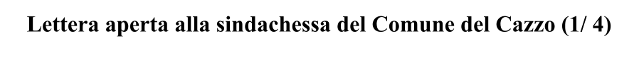 Lettera aperta alla sindachessa del Comune del Cazzo (1/ 4)